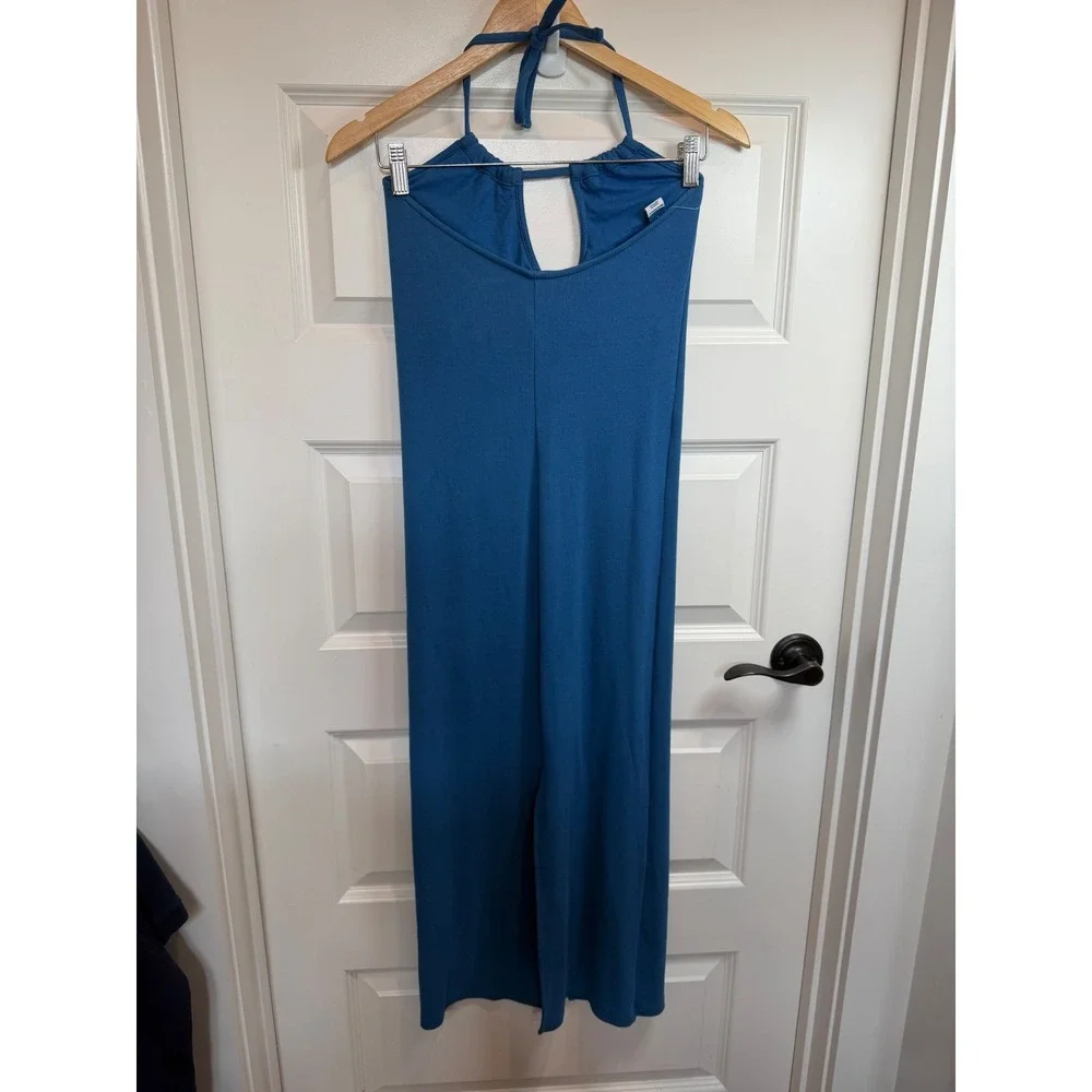 Old Navy Womens Blue Ribbed Halter Midi Dress Keyhole Neckline Size S New